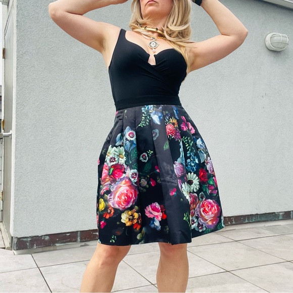 Ted Baker Black Floral Pattern Satin Tutu Tailored A-Line Skirt NWOT - Picture 4 of 16